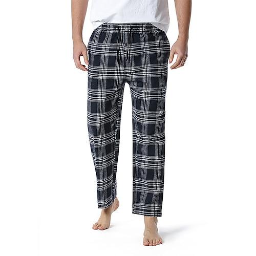 Herren Freizeitkleidung Pyjamahose Nachtwäsche Lounge Hose 1 Stück Karomuster Karo / Karomuster Mode Weich Heim Bett Baumwolle Hose Kordelzug Elastischer Bund Druck Sommer Frühling Schwarz-rot Schwarz