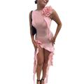 Gyios dress Women Strapless Ruffle Tube Dress 3d Floral Irregular Hem Split Bodycon High Slit Backless Party Dress-a-p-l
