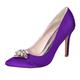 ZhiQin Wedding Shoes with Rhinestone Women Pointed Toe Slip on Bridal Satin Pumps High Heel Prom Shoes,Dark Purple,8 UK