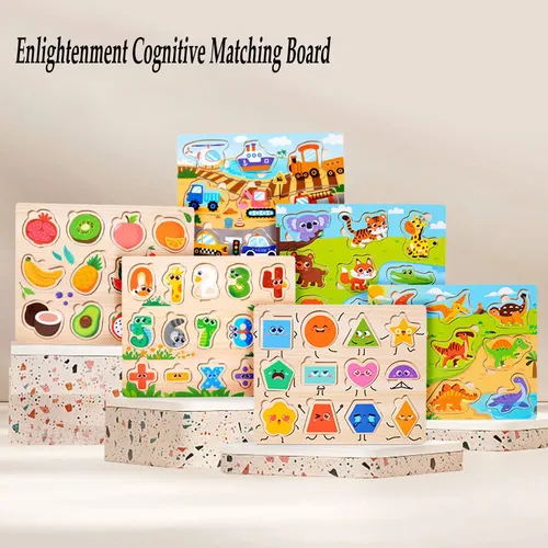 Montessori Holz puzzles Hand Grab Boards Spielzeug Tangram Puzzle Baby Lernspiel zeug Cartoon