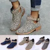 Frauen Stiefeletten Platz Ferse Vintage Leder Schuhe Weibliche Herbst Schnalle Runde Kappe