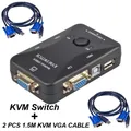 USB 2.0 VGA SVGA KVM Switch Switcher Adapter 2-in-1-out Splitter Box + 2PCS 1M cavo KVM per PC Computer tastiera Mouse sharing