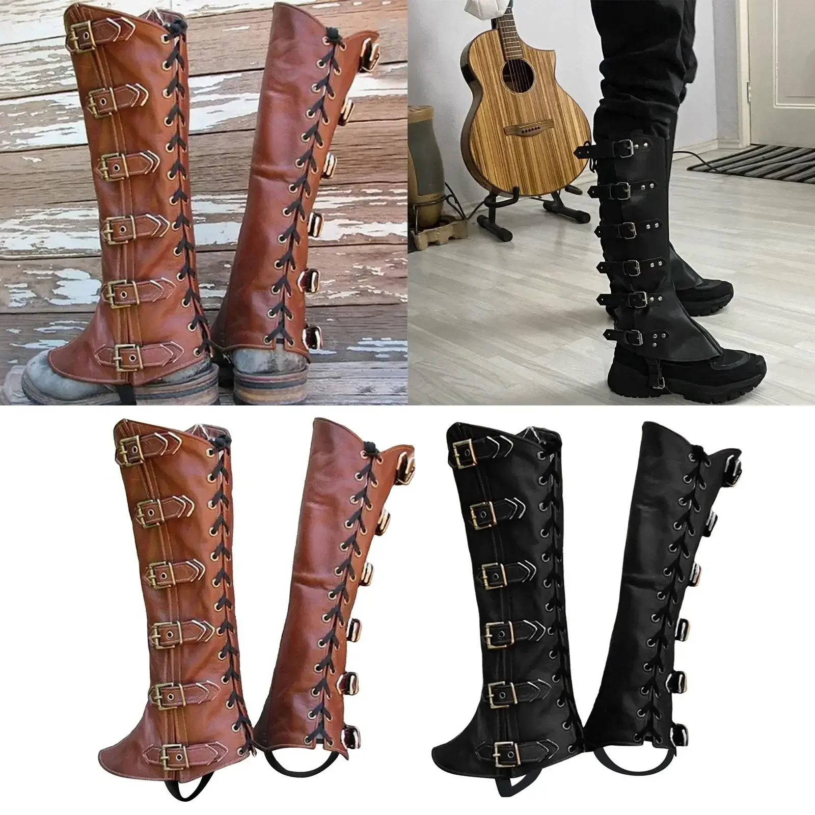 PU-Beinschutz-Schuh, Steampunk-Krieger, mittelalterlicher Gothic-Schuhüberzug für Maskerade, Ritter, Kostümzubehör, Cosplay-Requisiten, Damen und Herren Image
