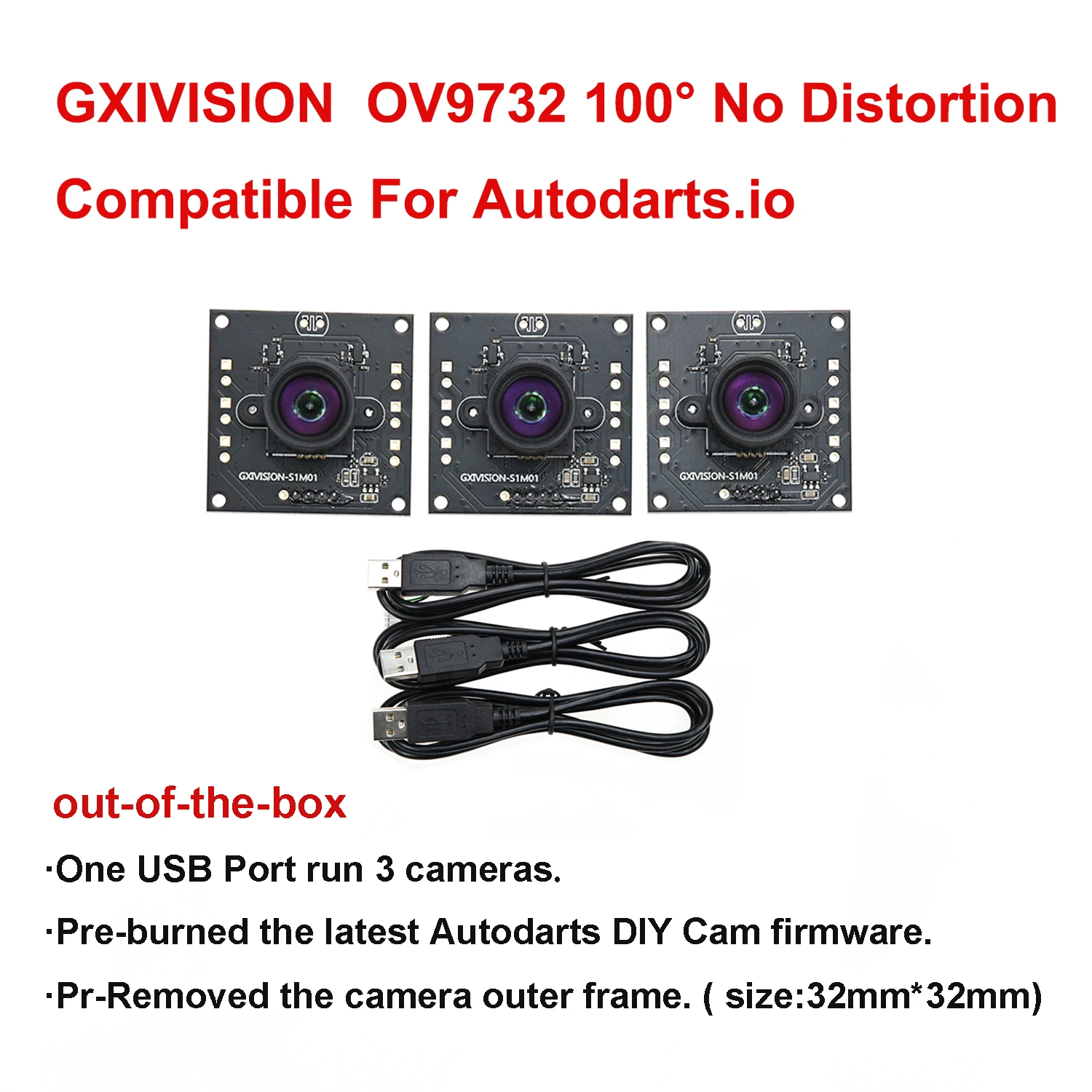 GXIVISION OV9732 Kameramodul 100 Grad 2 m Kabel, 3PCS Autodarts.io Webcam 3 Stück 1MP 30 FPS 1280 x 720, USB-Treiber kostenlos Image