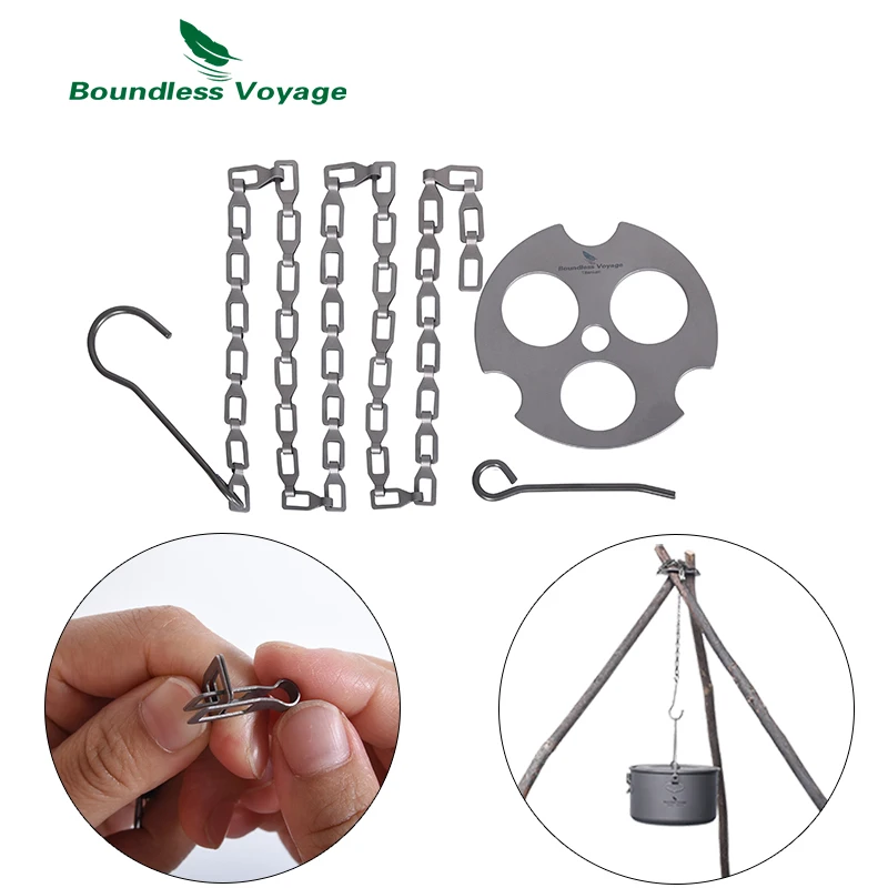 Boundless Voyage 78 cm Titan-Hängekette, Camping-Topf-Kettenglied mit Haken, Lagerfeuerausrüstung mit festem Regelkreis, Stativteile Image
