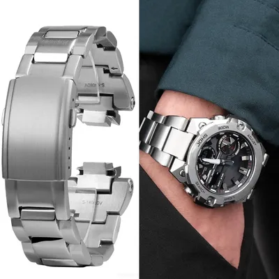 For Casio watchband G-SHOCK GST-B400 convex solid stainless steel watch strap men Metal modified