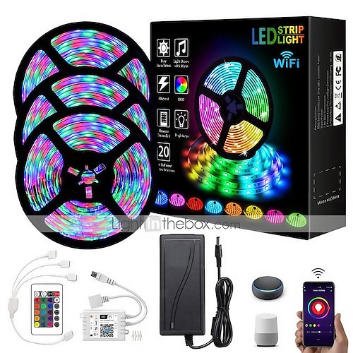 15m 49ft Smart WiFi LED Streifenlicht funktioniert mit Alexa Musik-Synchronisation TV Hintergrundbeleuchtung 2835 RGB SMD IR 24-Tasten-Controller mit 12V 3A Adapter-Kit Image