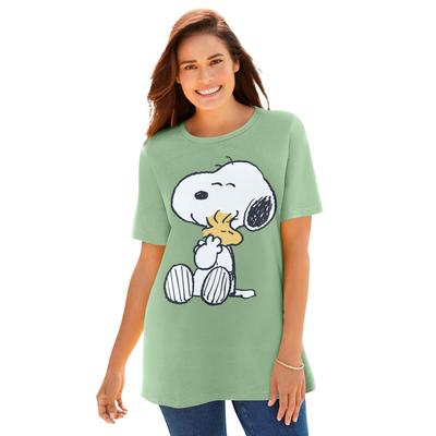 Plus Size Women's Peanuts Sage Green Snoopy Crewneck Tee by Peanuts in Sage Green Snoopy (Size 3X)