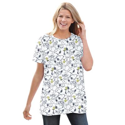 Plus Size Women's Peanuts White Snoopy Print Crewneck Tee by Peanuts in White Snoopy Print (Size L)