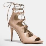 Coach Shoes | *New* Coach - Womens 7.5 -Kira Lace Up Gladiator Beige Leather High Heels Sandal | Color: Tan | Size: 7.5