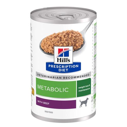 Sparpaket: 24x 370g Hill's Prescription Diet Metabolic mit Rind Hundefutter nass