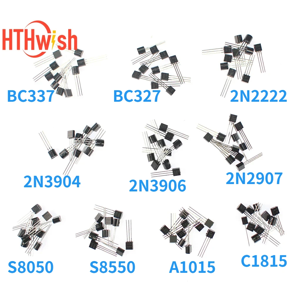 100PC TO-92 Triode Transistor Set BC337 BC327 2N2222 2N2907 2N3904 2N3906 S8050 S8550 A1015 NPN PNP Transistoren 10 Werte * 10 Stk Image
