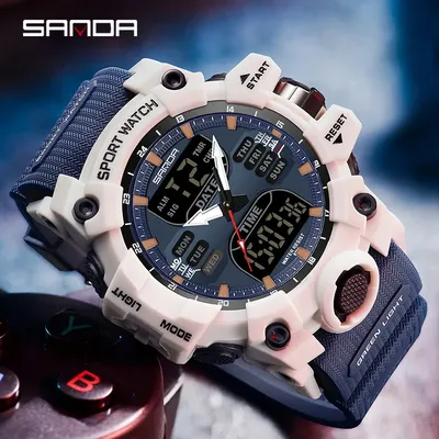 Sanda Dual Display Männer Uhren wasserdichte Sport uhr Militär Mann Alarm Stoppuhr Quarz Armbanduhr männlich Digitaluhr