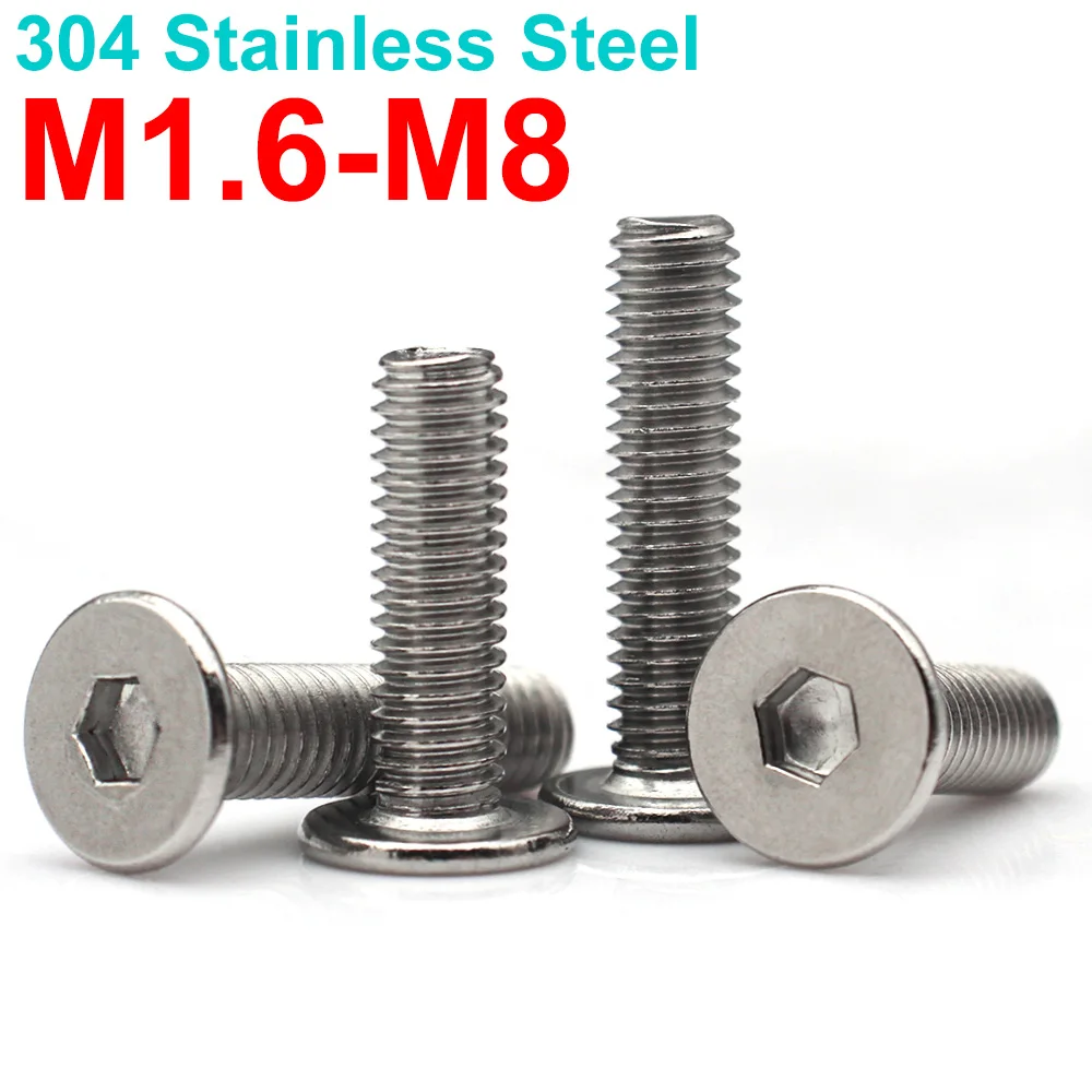 5/10/20/50 Stück M1,6 M2 M2,5 M3 M4 M5 M6 M8 304 Edelstahl Innensechskant Ultradünne flache Wafer-Kopfschrauben mit niedrigem Profil