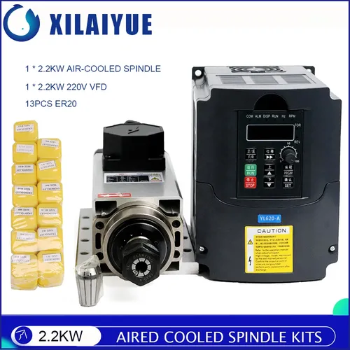 2 2 kw Air-gekühlt Platz Spindel Motor Kits 220V CNC Luftgekühlten Spindel + 2 2 KW Inverter + ER20