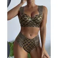 Maillot de bain sexy à points métalliques soutien-gorge push up culotte taille haute pour femmes