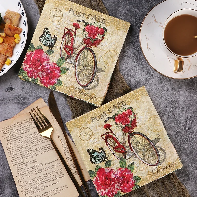 20 teile/paket Retro Europäischen Fahrrad Druck Servietten Bunte Papier Handtücher Reinem Holzzellstoff PaperParty Dekoration Papier Tischsets Image