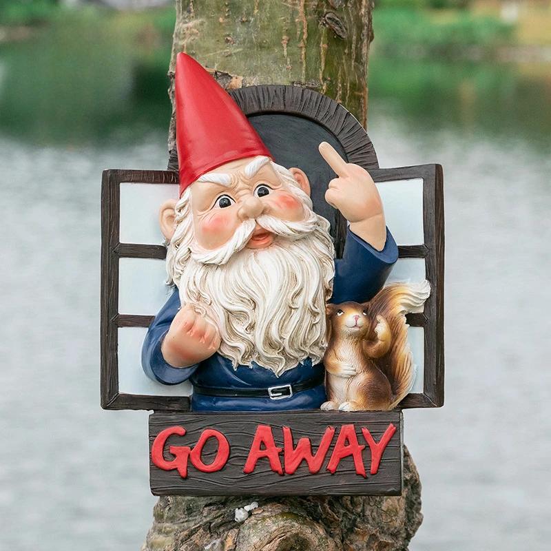 Statue de gnome de jardin drôle pour la décoration de jardin, gnome ivre, doigt du milieu, coquin, aller loin, pelouse