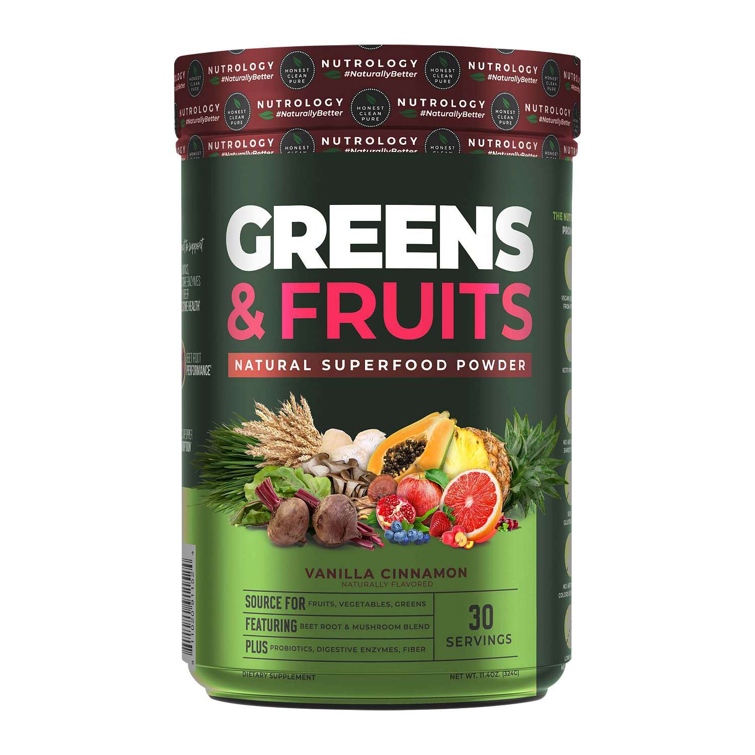 Greens & Fruits Natural Superfood Powder Vegan - Vanilla Cinnamon 11.4 Oz. (30 Servings)