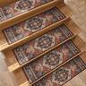 Step Carpet Boho Style Non-Slip Carpet Stair Treads for Kids Elders and Pets Ethnic Design Stair Tread Mats