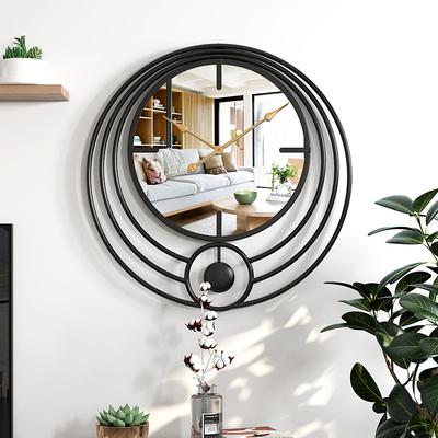 Electronic Wall Clock Large Wall Clock with Mirror Round Battery Operated Silent Quartz Movement Metal Wall Clock for Home Living Room Decor Gold Black 50cm