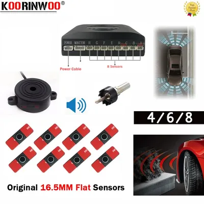 Koorinwoo Parktronic 4/6/8 Front With back Radars 16.5MM Flat Parking Sensors Step Speaker Buzzer