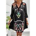 Femme Robe mi-longue Robe de Mousseline Robes bohème chic robe boheme Robe élégante Elégant Bohême Rétro Vintage Vacances du quotidien Rendez-vous Mince Floral Manche Courte Col V Noir Rose Claire