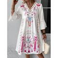 Damen Midikleid Chiffon-Kleid Boho Chic Kleider Boho-Kleid Elegantes Kleid Elegant Böhmen Vintage Urlaub Täglich Verabredung Schlank Blumen Kurzarm V Ausschnitt Schwarz Rosa Rote Beige Sommer