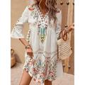 Damen Midikleid Chiffon-Kleid Boho Chic Kleider Boho-Kleid Elegantes Kleid Elegant Böhmen Vintage Urlaub Täglich Verabredung Schlank Blumen Kurzarm V Ausschnitt Schwarz Rosa Rote Beige Sommer