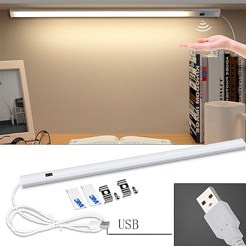 Unterschrankbeleuchtung 1er-Pack, intelligente LED-Schrankleuchte, Unterschrankbeleuchtung mit USB-Sensor, wiederaufladbar, dreifarbige Temperaturregelung, magnetisches Licht, für Küchentreppen und Waschtische Image