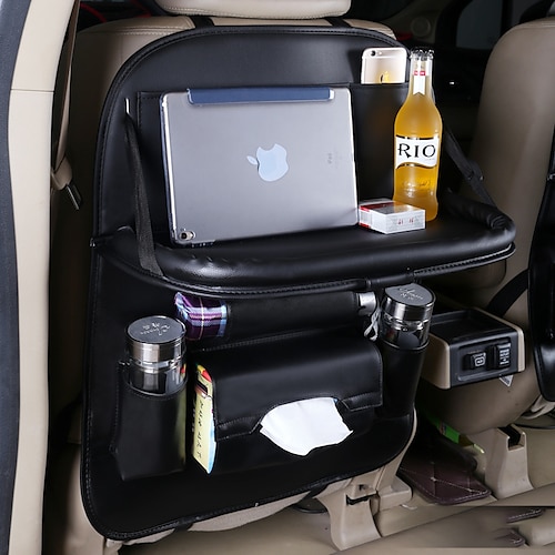 starfireleather Autositzlehnen-Organizer Multi-Pocket-Aufbewahrungstasche Auto-Aufbewahrungs-Organizer faltbarer Esstisch Tablett Autozubehör Image