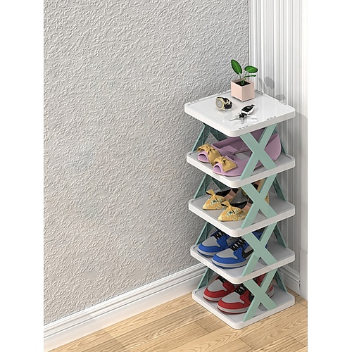 mehrstöckiges, schmales Schuhregal, kleiner vertikaler Schuhständer, platzsparender, freistehender DIY-Schuhaufbewahrungs-Organizer für Eingangsbereich, Schrank, Flur, einfache Montage und stabile Image