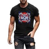 YLSDL Men s Baseball Mom Shirts Stylish Baseball Print Tees Raglan Short Sleeve Blouse Round Neck Tops Slim Fit Skinny Fitness Muscle T-shirts Leisure Trendy Black XXL