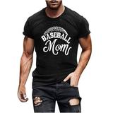 YLSDL Men s Baseball Mom Shirts Trendy Stylish Baseball Print Tees Raglan Short Sleeve Blouse Crewneck Tops Big & Tall Slim Fit Skinny Fitness T-shirts Leisure Black XXL