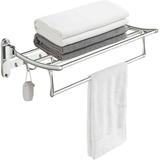 Polished Chrome Towel Shelf: Wall Mounted Multifunctional Rack with Foldable Bar and Hooks