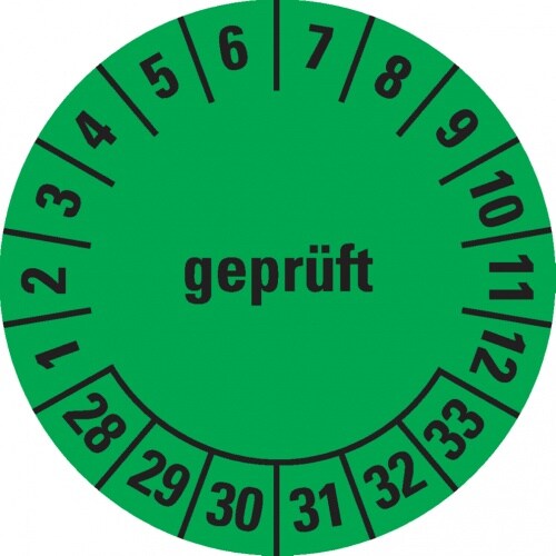 Dreifke® Prüfplakette geprüft 28-33, grün, Dokumentenfolie, selbstklebend, Ø 30mm, 18 Stk. Image