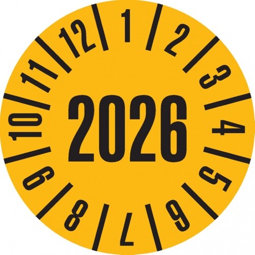 Dreifke® Prüfplakette 2026, gelb, Folie, ablösbar, Ø 35mm, 60 Stk. Image