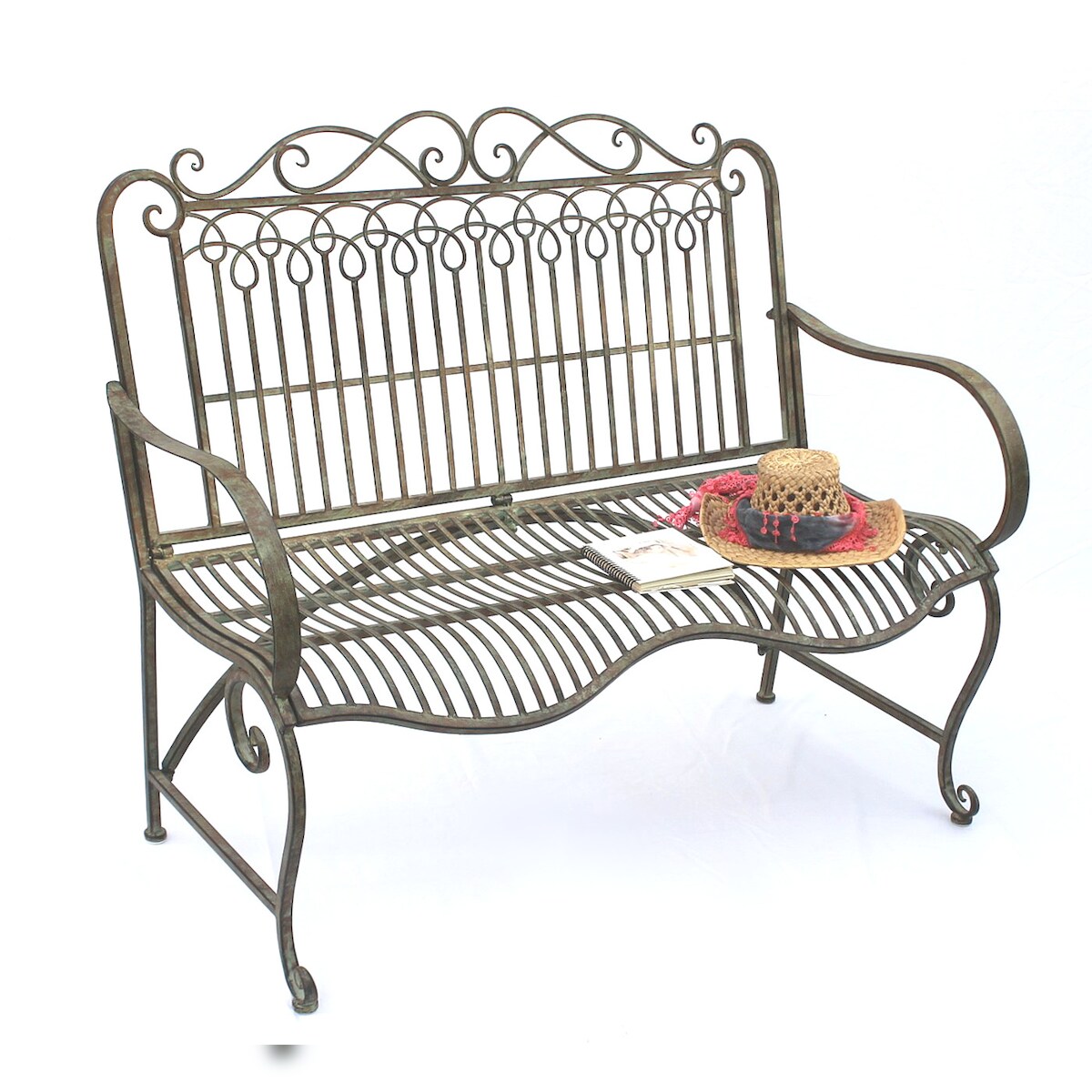 DanDiBo Gartenbank Metall Wetterfest Patina Grün 110 cm 2 Sitzer Sitzbank JC150014 Parkbank Eisen Garten Image