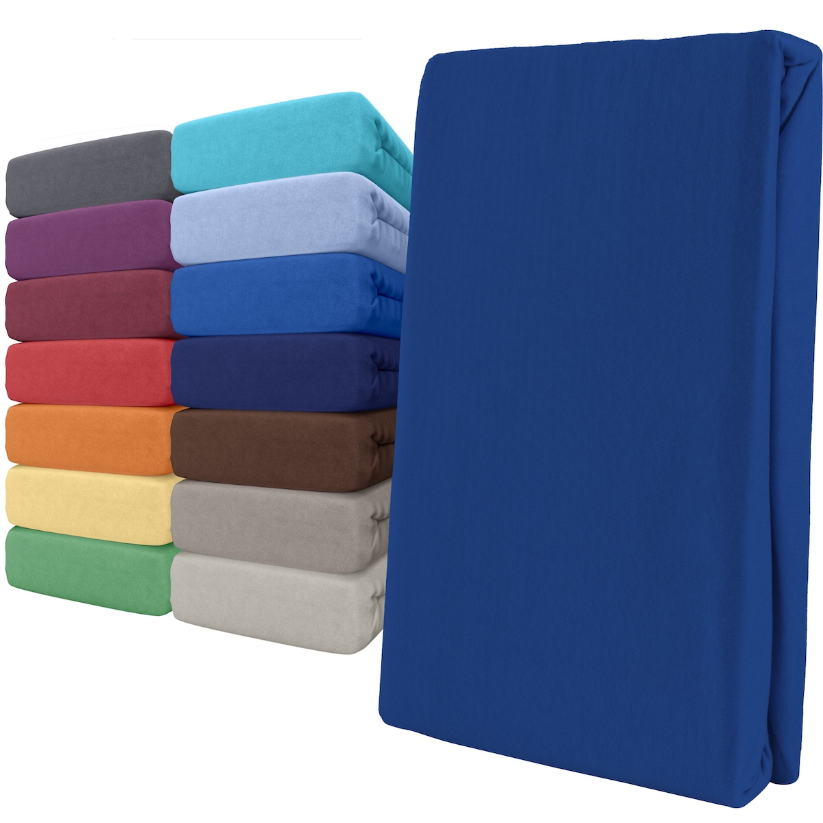 Spannbettlaken Jersey 100% Baumwolle 140-160x200 cm Blau Image