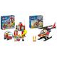 LEGO City Feuerwehr Feuerwehrstation und Löschauto, Lernspielzeug für Kinder ab 4 Jahren & City Feuerwehrhubschrauber, Set mit Hubschrauber-Spielzeug und Pilot-Figur