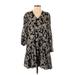 By Anthropologie Casual Dress V Neck 3/4 Sleeve: Black Damask Dresses - Women's Size X-Small