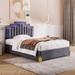 Full Size Velvet Upholstered Platform Bed w/ LED Lights & 4 Drawers, Stylish Irregular Metal Bed Legs Design Storage Bed Frame