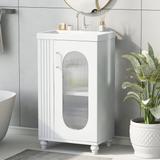 20" Bathroom Vanity with Sink, Bathroom Vanity Cabinet with Two-tier Shelf, Adjustable Shelf, Solid Wood and MDF, White