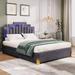 Nordic Queen Size Upholstered Platform Bed w/ LED Lights & 4 Drawers, Stylish Irregular Metal Bed Legs Design Storage Bed Frame