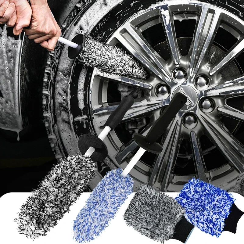Auto Waschen Mikrofaser Räder Pinsel Rutschfeste Ultra Weiche Auto Reinigung Handschuhe Mitt Auto Rad Speichen Bürsten Auto Zubehör Image