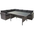 Neuwertig] Poly-Rattan-Garnitur HHG 471, Gartengarnitur Sitzgruppe Lounge-Esstisch-Set Sofa grau,