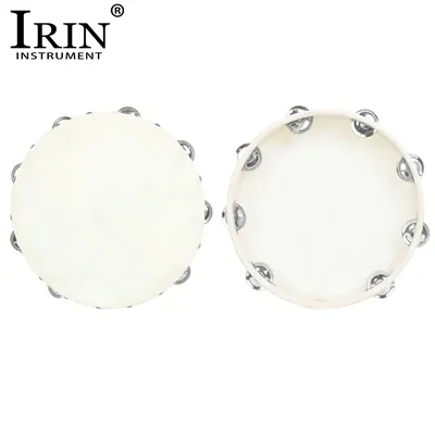 IRIN 8/10inch Tambourine Orff Sheepskin Drum Wood Tambour Panderos Bell Jingles Percussion Musical