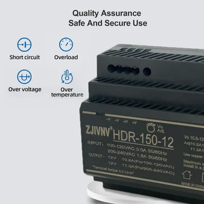 ZJIVNV Ultra thin DIN Rail Switching Power Supply 12V 24V HDR-15W 30W 60W 100W 150W Slim LED Driver