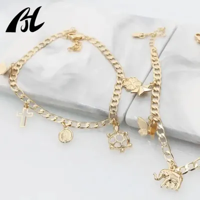 Gold Plated Elephant Butterfly Dolphin Star Heart Shell Cross Virgin Mary Turtle Clover Ankle Chin