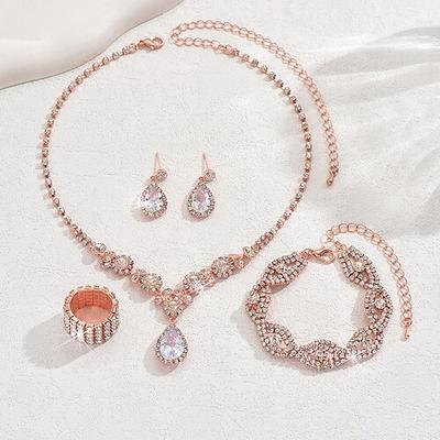 Schmuckset 5 Stück Strass Aleación Haken Ohrringe Halsketten Armbänder Damen Elegant Modisch Zierlich Geometrisch Geometrische Form Schmuck-Set Für Hochzeit Party Jahrestag Image